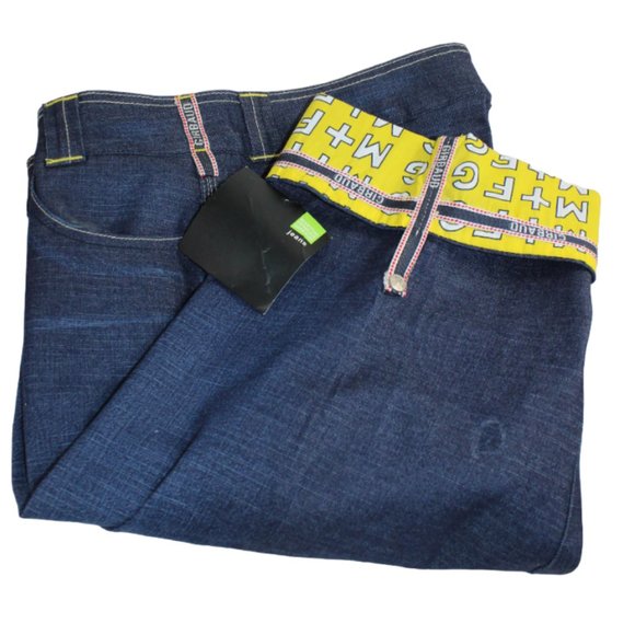 Marithe Francois Girbaud Yellow Logo Blue Denim  Bermuda Short, Size 34/… - Picture 6 of 12